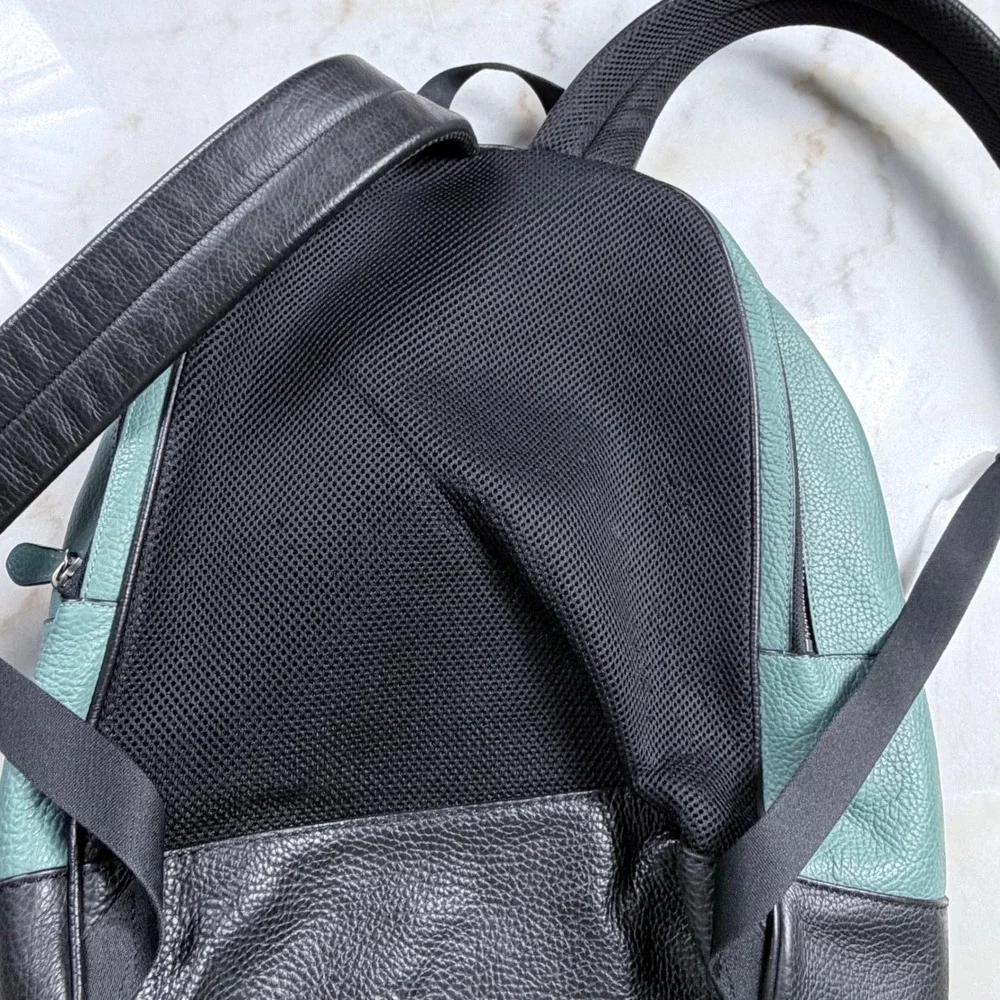 Coach West Backpack Teal Black Pebbled Leather F27287 Mens Bag